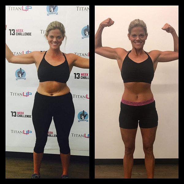 Female member 13 Week Challenge front flex transformation